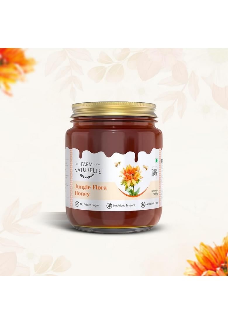 Farm Naturelle Raw Jungle Honey 1Kg| Glass Bottle | 100% Pure Unprocessed & Natural Ayurvedic Rich In Vitamins And Minerals Helps Boost Immunity