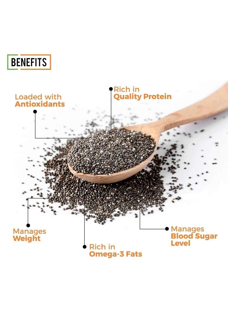 Chef Urbano Chia Seeds 180 Gms- Non-Gmo And Fibre Rich | Omega-3 For Eating Healthy Snacks - Indya