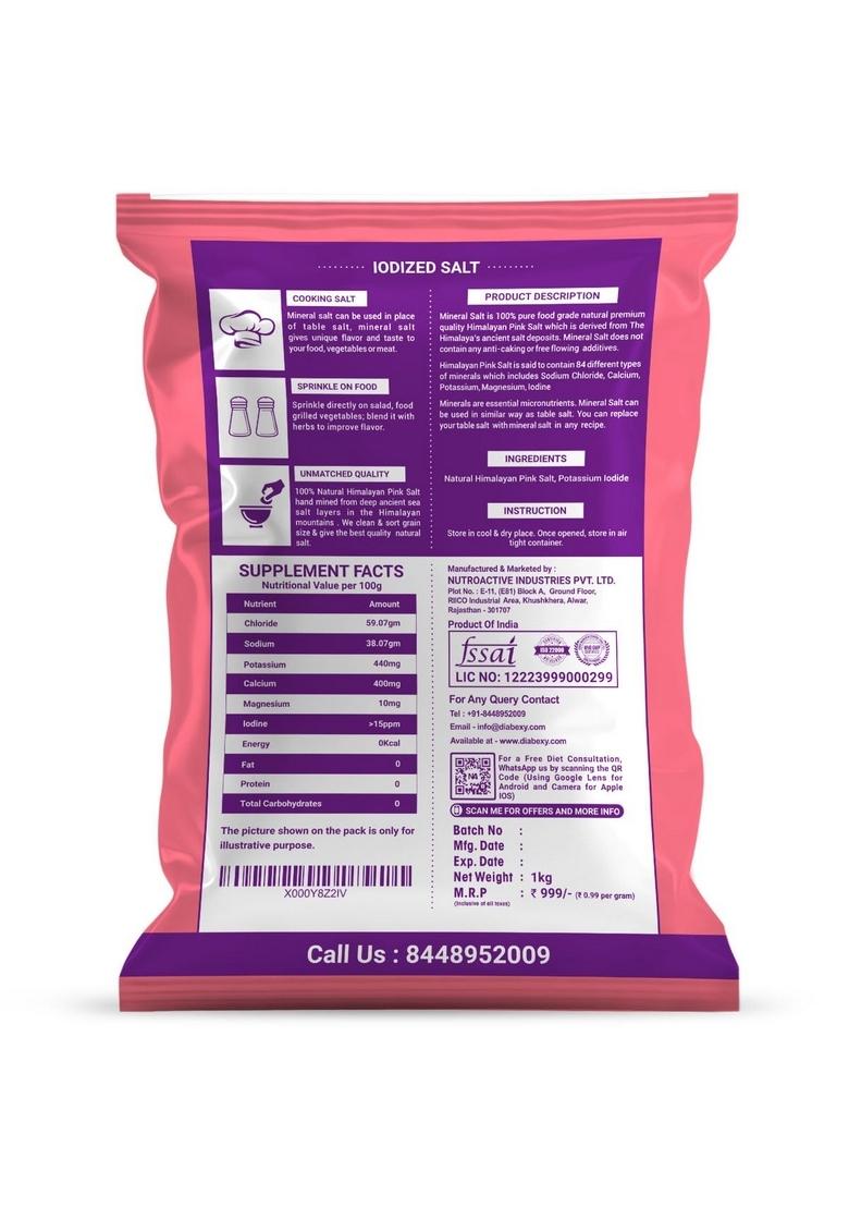 Nutroactive Mineralsalt Iodized Himalayan Pink Rock Salt Extra Fine Grain 1 Kg