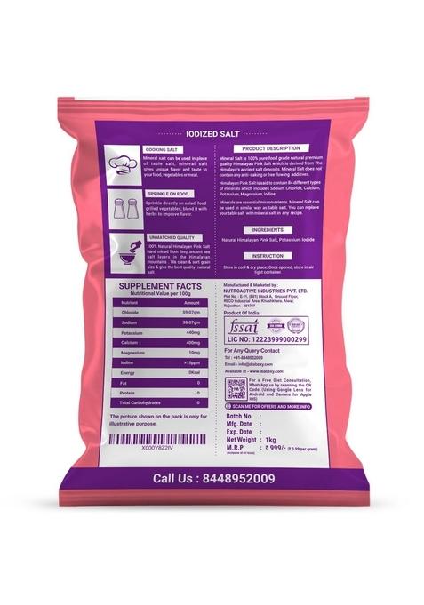 Nutroactive Mineralsalt Iodized Himalayan Pink Rock Salt Extra Fine Grain 1 Kg
