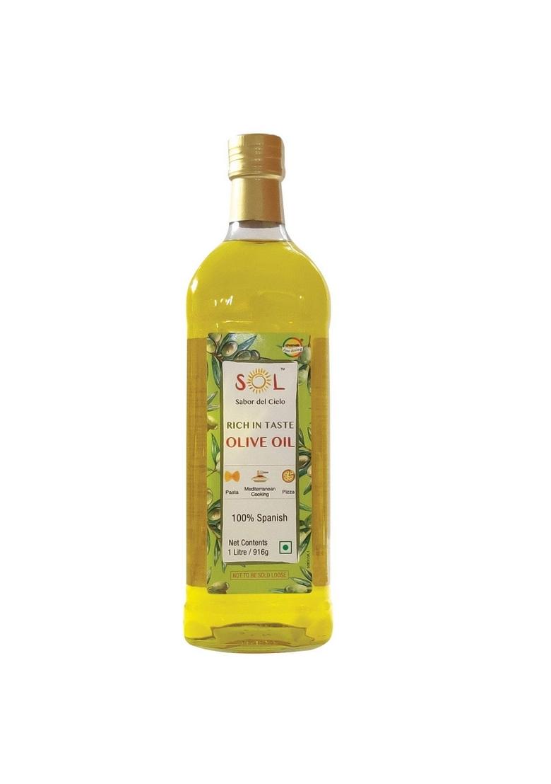 Sol Spanish Pure Olive Oil | 1L Rich In Flavor Ideal For Everyday Indian Cooking Perfect Cooking, Roasting And Marinades Glass Bottle