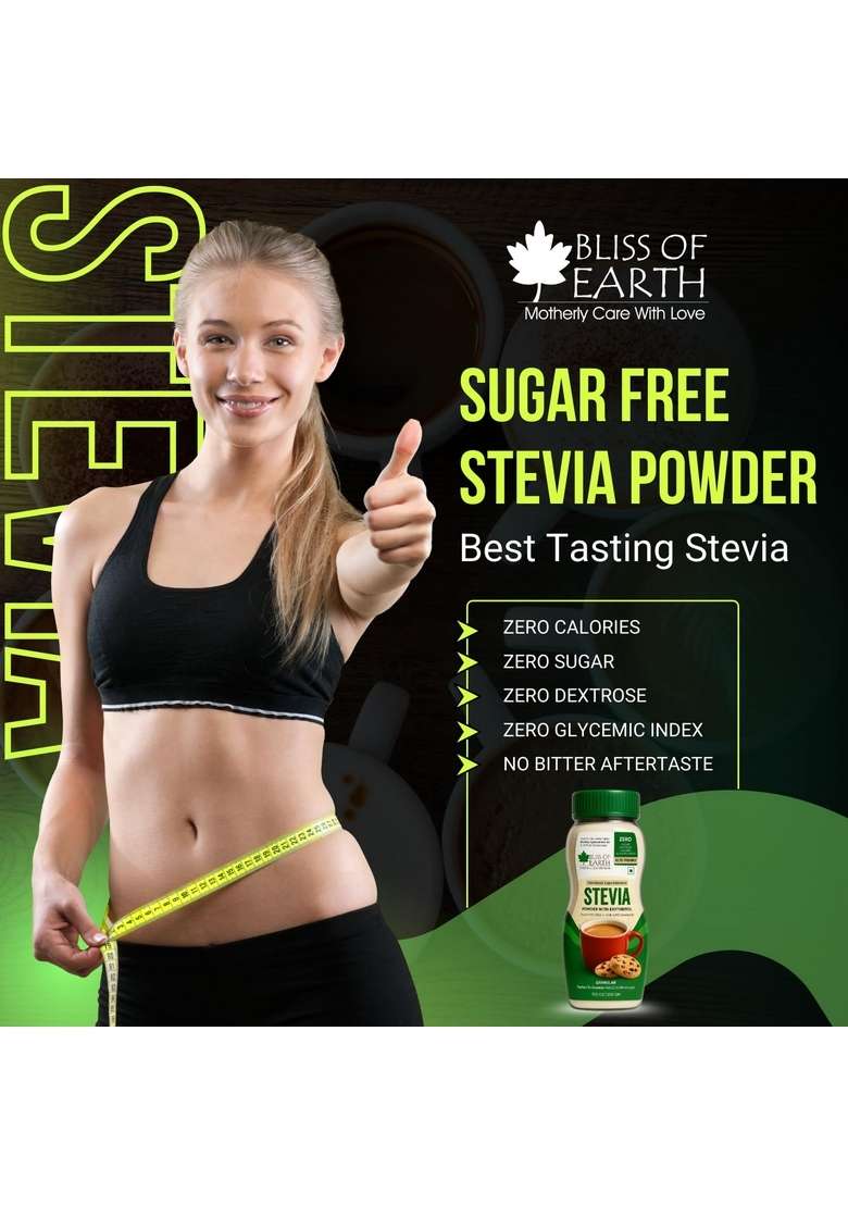Bliss Of Earth Stevia Powder, Organic Sugar Free Zero Calorie Sweetener Diabetic And Keto Friendly 99.8% Purity Vegetarian Gluten Quick Dissolve (200 Gm (Pack 3)) - Indya