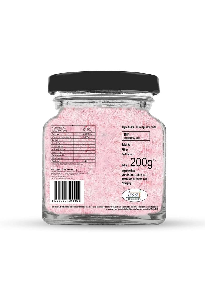 Chef Urbano Himalayan Pink Salt 200 G | Pure & Natural Mineral Rich Low Sodium Packed With 84 Minerals Glass Bottle