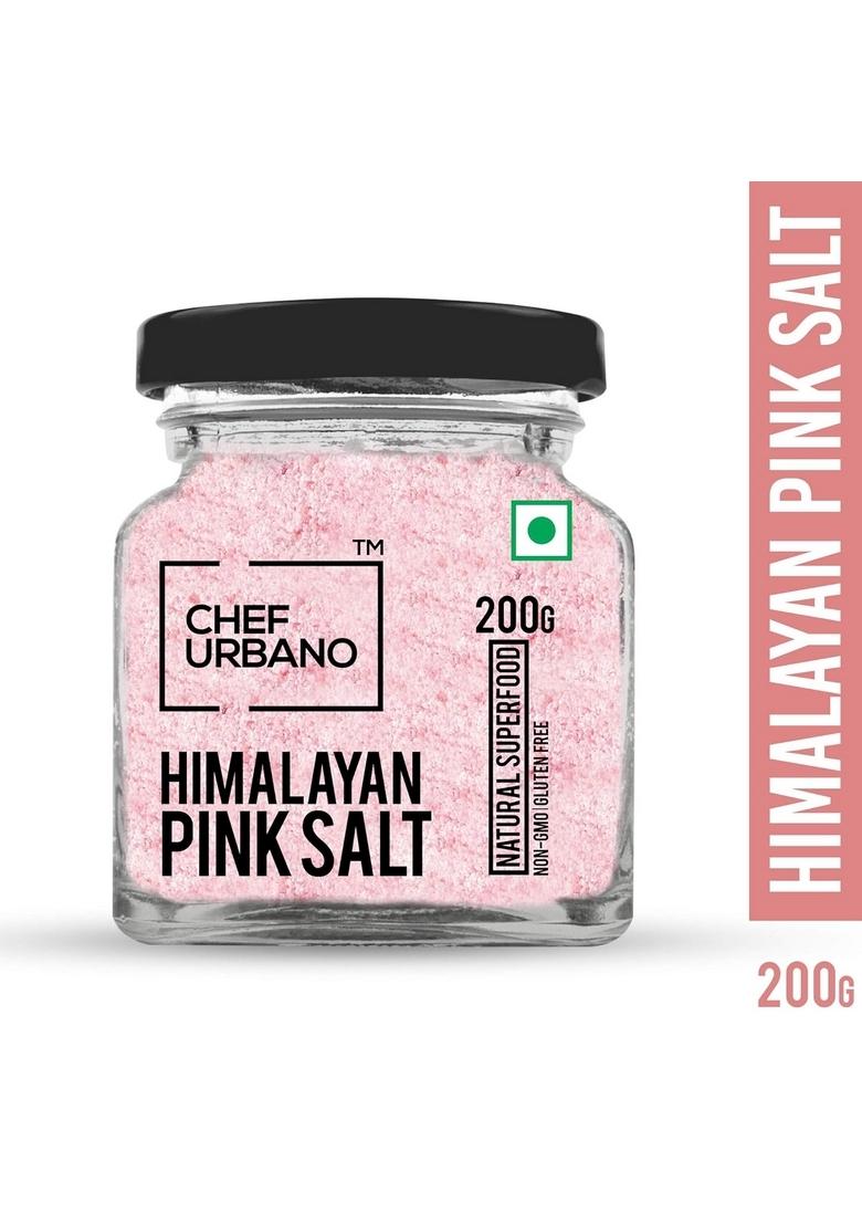 Chef Urbano Himalayan Pink Salt 200 G | Pure & Natural Mineral Rich Low Sodium Packed With 84 Minerals Glass Bottle