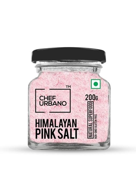 Chef Urbano Himalayan Pink Salt 200 G | Pure & Natural Mineral Rich Low Sodium Packed With 84 Minerals Glass Bottle