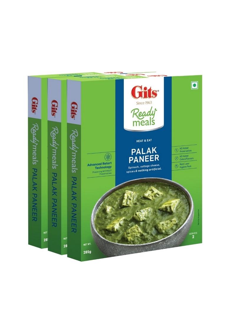 Gits Ready To Eat Palak Paneer, Pure Veg, Heat And Indian Dish, Microwaveable, 855G (Pack Of 3 X 285G Each)