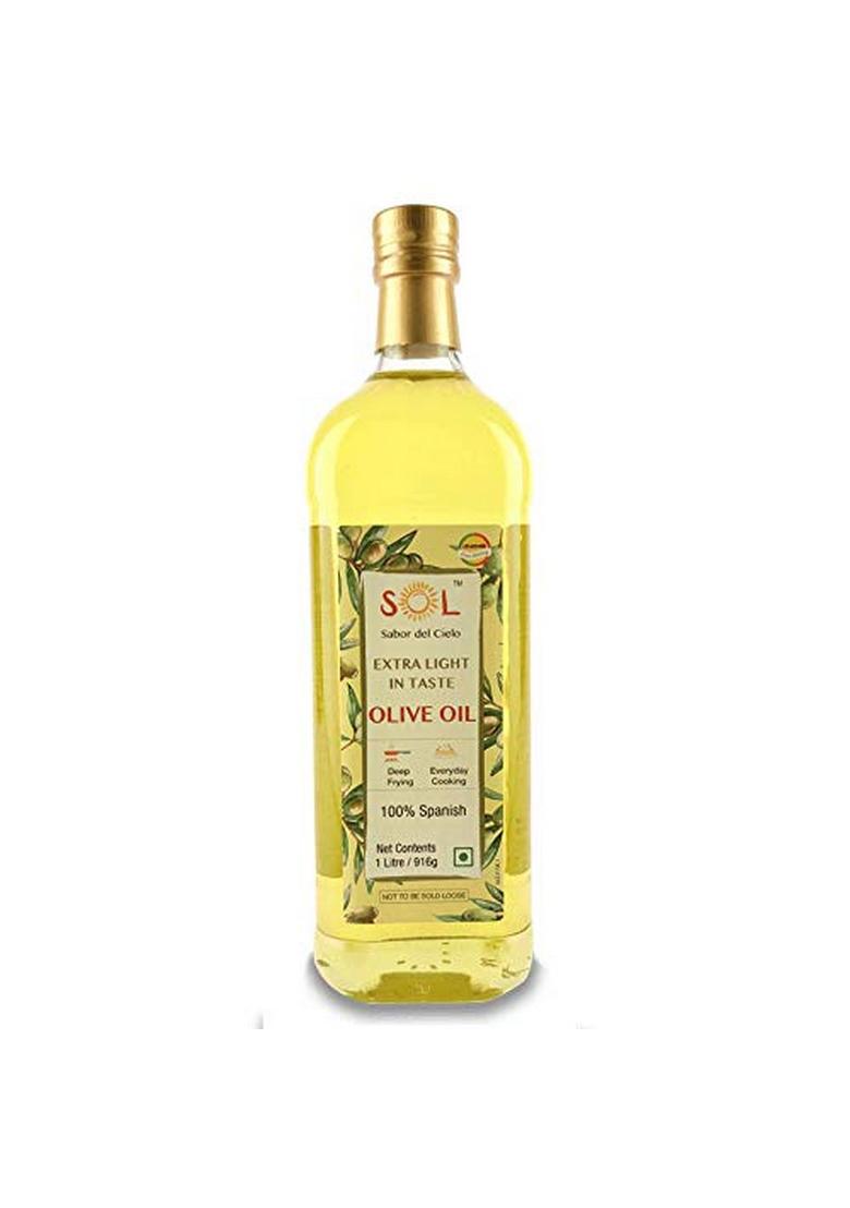 Sol Spanish Extra Light Olive Oil | 1L Perfect For Indian Cooking Healthy Deep Frying, Sauteing Glass Bottle
