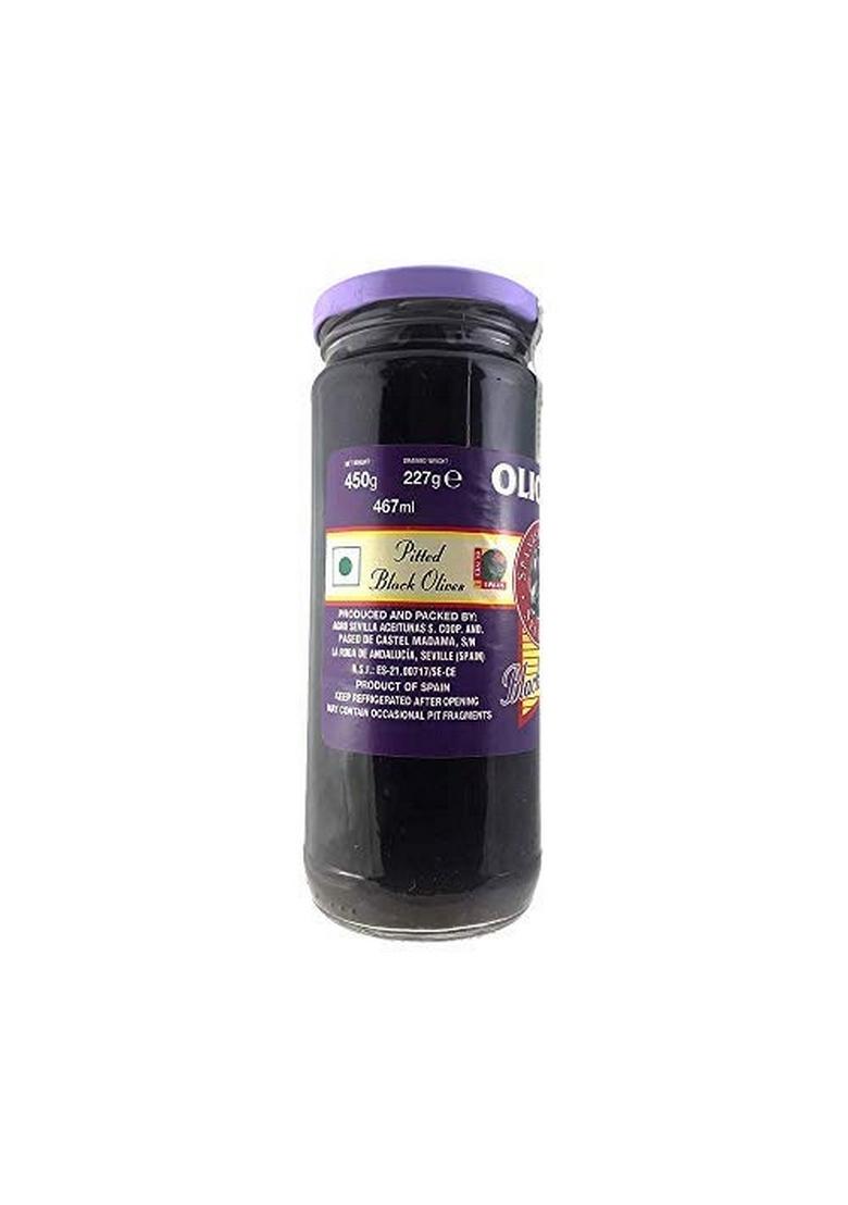 Olicoop Black Pitted Olive, 450G, Combo Pack Of 2, Product Spain, For Authentic Taste In Cooking, Snacking, Pizzas Toppings Or Italian Pastas Ingredient