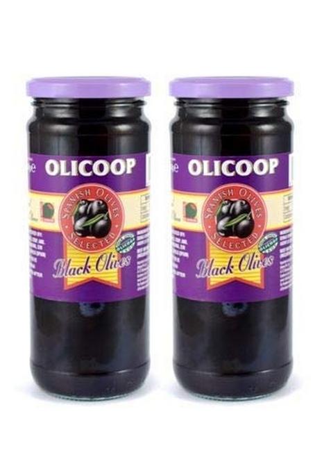 Olicoop Black Pitted Olive, 450G, Combo Pack Of 2, Product Spain, For Authentic Taste In Cooking, Snacking, Pizzas Toppings Or Italian Pastas Ingredient