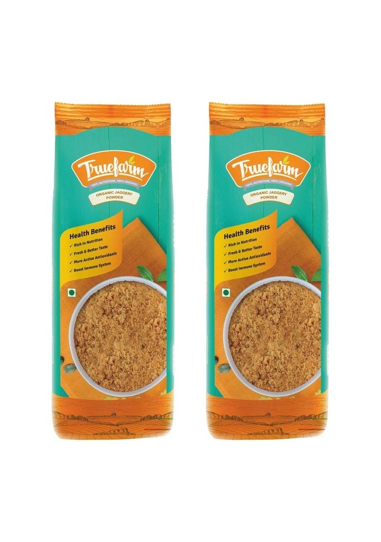 Truefarm Organic Jaggery Powder | Sourced From Himalayan Foothills Healthy Substitute For Refined Sugar Jaggery/Gud/Bella/Vellam Tea No Big Lumps Pack Of 2 (500G Each)