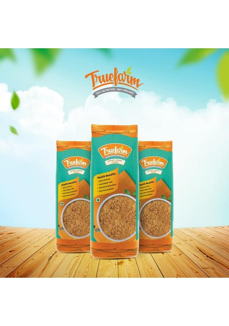Truefarm Organic Jaggery Powder | Sourced From Himalayan Foothills Healthy Substitute For Refined Sugar Jaggery/Gud/Bella/Vellam Tea No Big Lumps Pack Of 2 (500G Each)