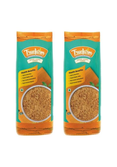 Truefarm Organic Jaggery Powder | Sourced From Himalayan Foothills Healthy Substitute For Refined Sugar Jaggery/Gud/Bella/Vellam Tea No Big Lumps Pack Of 2 (500G Each)