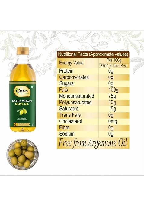 Oleev Extra Virgin Olive Oil, For Garnishing And Salad Dressing, 1L Pet Bottle