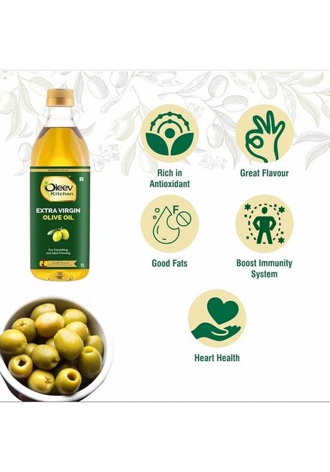 Oleev Extra Virgin Olive Oil, For Garnishing And Salad Dressing, 1L Pet Bottle