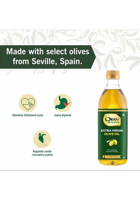 Oleev Extra Virgin Olive Oil, For Garnishing And Salad Dressing, 1L Pet Bottle