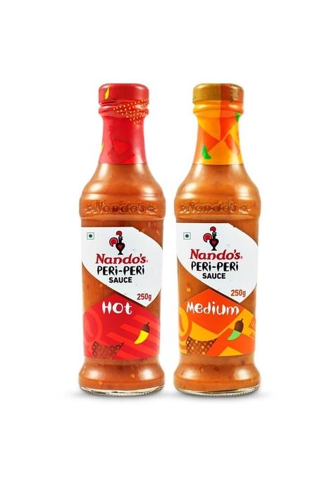 Nando'S Peri Chilli Sauce - Hot 250G + Medium 250G, Pack Of 1 Each