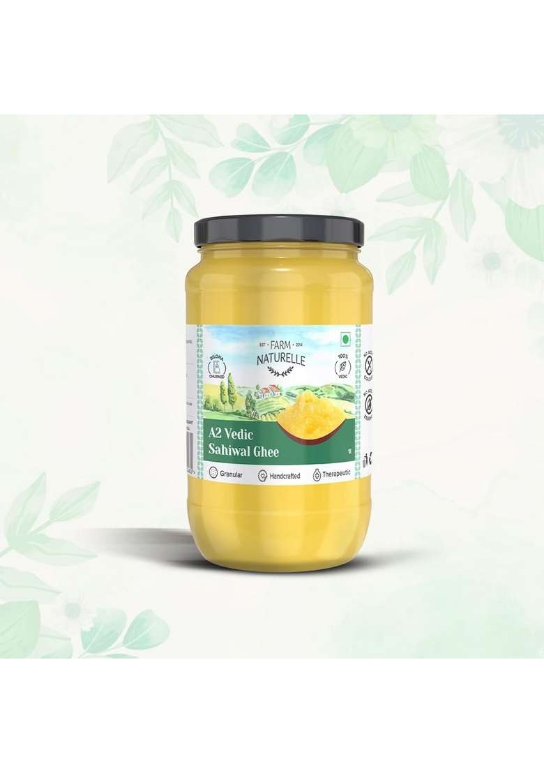 Farm Naturelle - 100% Pure A2 Desi Cow Ghee 500Ml (Glass Bottle) | Traditional Vedic Bilona Method Churned Grassfed Natural And Fresh Cultured Lactose Gluten Free Immunity Booster - Indya