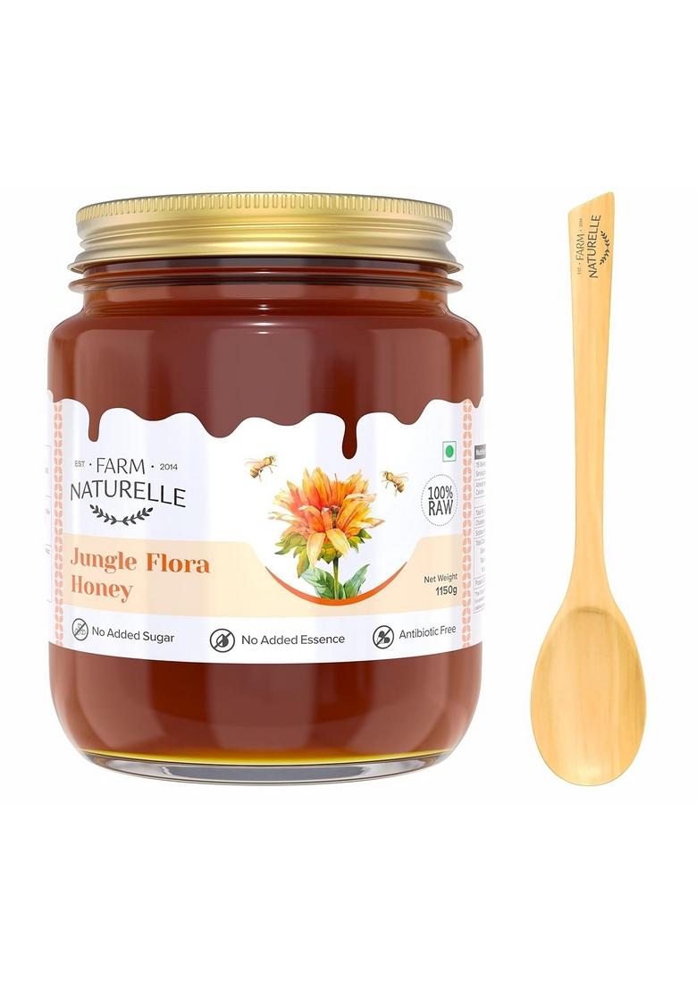 Farm Naturelle Jungle Flower Wild Forest Honey 1.15 Kg|100% Pure | Raw & Unfiltered|Unprocessed|Lab Tested In Glass Jar With Engraved Virgin Wooden Spoon