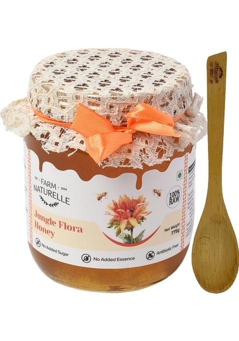 Farm Naturelle Naturelle-Jungle Flower Wild Forest Honey | 100% Pure |700G+75Gm Extra And A Wooden Spoon| Raw Natural Unprocessed Unheated Lab Tested Glass Bottle.