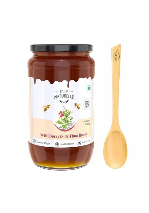 Farm Naturelle Naturelle-Wild Berry (Sidr) Flora Honey Honey|1450Gm And A Wooden Spoon| 100% Pure & Organic Honey, Raw Natural Un-Processed - Un-Heated | Lab Tested In Glass Bottle.