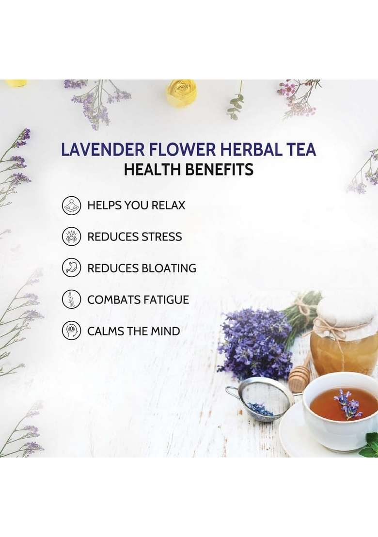 Sorich Organics Lavender Calming Tea 30Gm | Soothing Herbal Chai Relieves Anxiety & Stress Promotes Restful Sleep Relaxation Caffeine-Free Natural Mood Booster - Indya