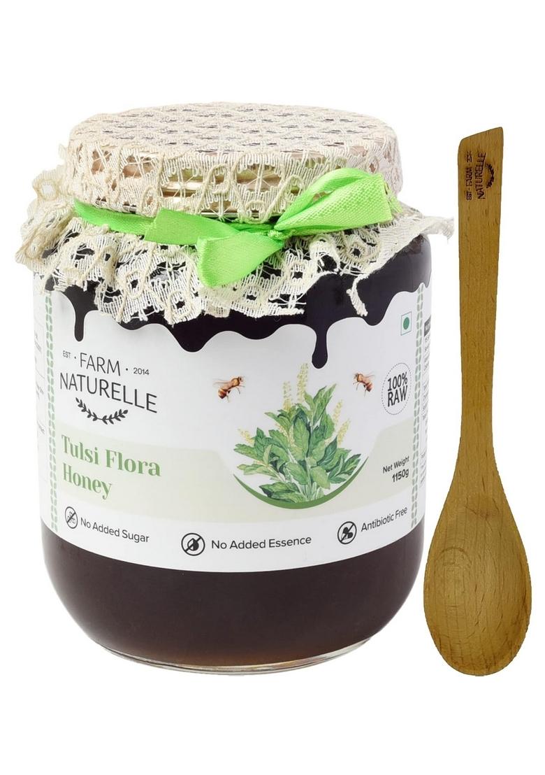 Farm Naturelle Naturelle-Vana Tulsi Forest Flower Honey|1000G+150Gm Extra And A Wooden Spoon| 100% Natural| Ayurved Raw Natural Unprocessed, Unfiltered, Unpasteurized, Lab Tested Honey In Glass Bottle.