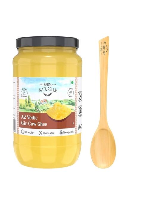 Farm Naturelle - 100% Pure A2 Gir Cow Ghee 1L (Glass Bottle) | Traditional Vedic Bilona Method Churned Grassfed Natural And Fresh Cultured Lactose Gluten Free Immunity Booster