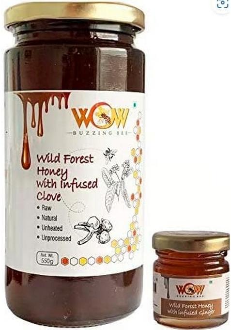 Wow Buzzing Bee Raw Honey - Clove & Ginger, Pack Of 2 (1-550 Gr And 1-55 Gr)