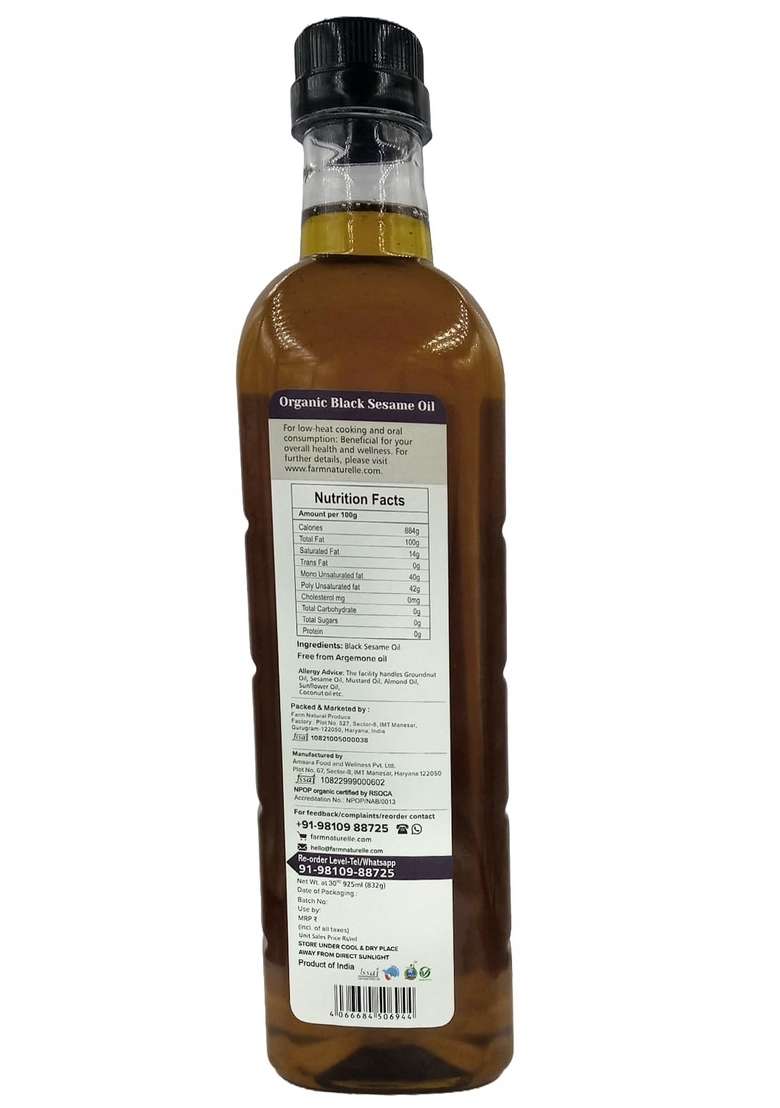 Wow Cooking Oils Organic Black Sesame Seed Oil, 925 Ml - Indya