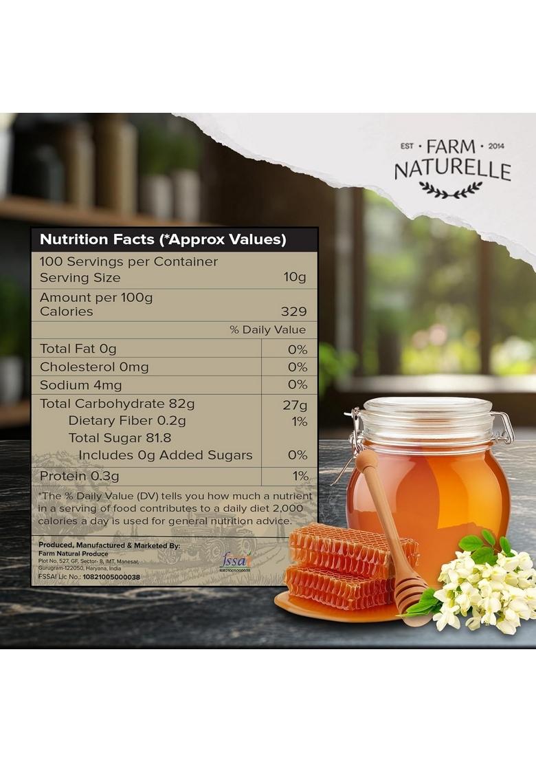 Farm Naturelle Naturelle-Acacia Flower Wild Forest Honey |1Kg Extra And A Wooden Spoon| 100% Pure Honey, Raw