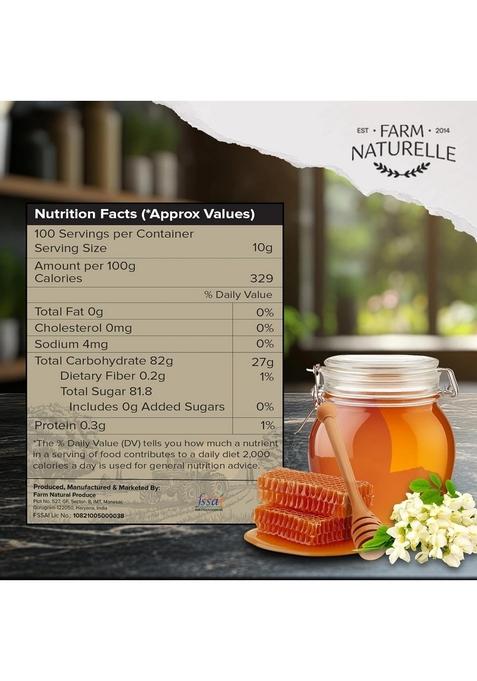 Farm Naturelle Naturelle-Acacia Flower Wild Forest Honey |1Kg Extra And A Wooden Spoon| 100% Pure Honey, Raw