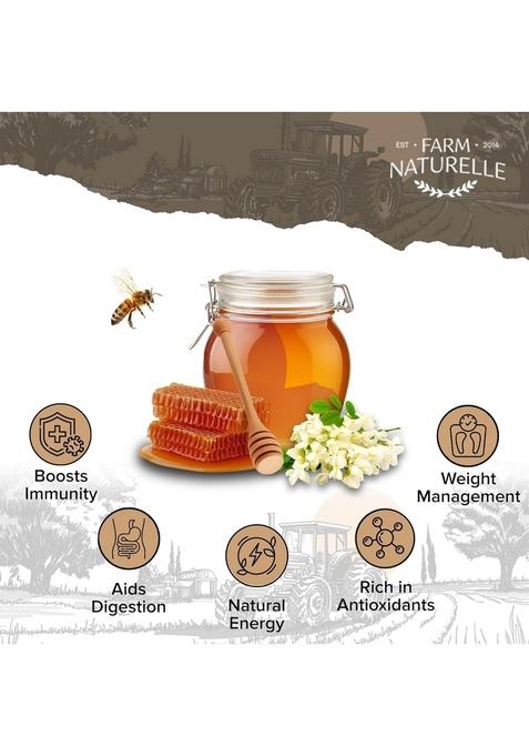 Farm Naturelle Naturelle-Acacia Flower Wild Forest Honey |1Kg Extra And A Wooden Spoon| 100% Pure Honey, Raw