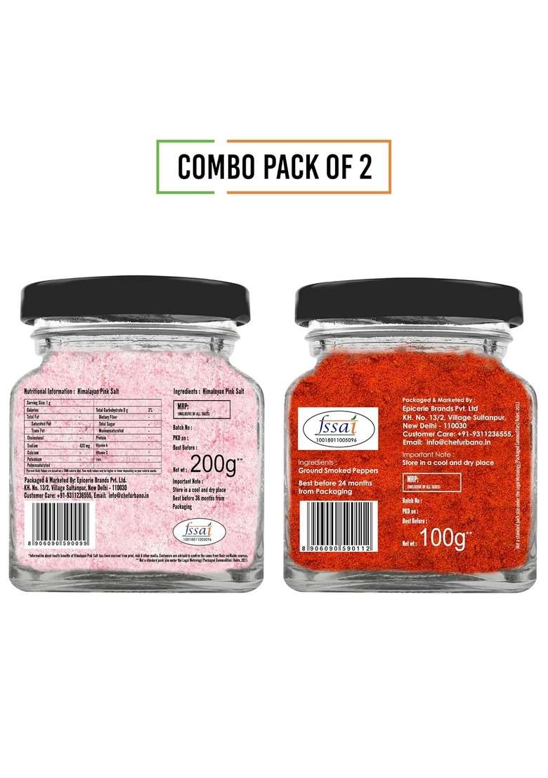 Chef Urbano Smoked Paprika Hot 100 Gms + Himalayan Pink Salt 200 Combo - Indya