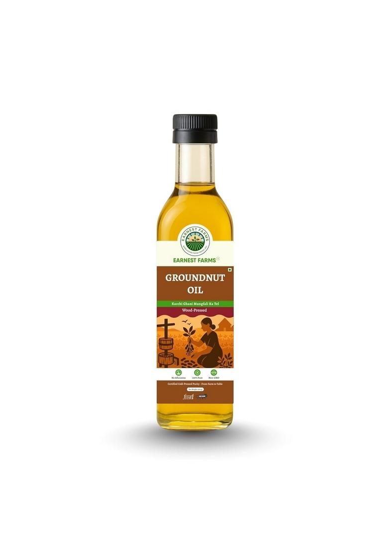 Earnest Farms Wood Pressed Groundnut Oil 500Ml | 100% Natural And Chemical Free Cold In Small Batches Peanut For Cooking Rich Vitamin E Antioxidants Ideal Everyday Indian Cooking, Deep Frying & Baking Heart-Healthy