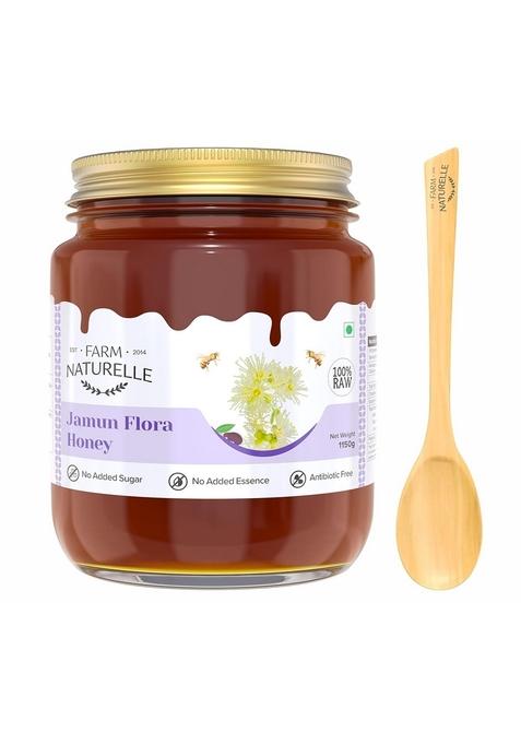 Farm Naturelle Naturelle-Jamun Flower Wild Forest Honey| 100% Pure Honey|1000G+150Gm Extra And A Wooden Spoon|Raw Natural Un-Processed - Un-Heated Honey | Lab Tested In Glass Bottle.