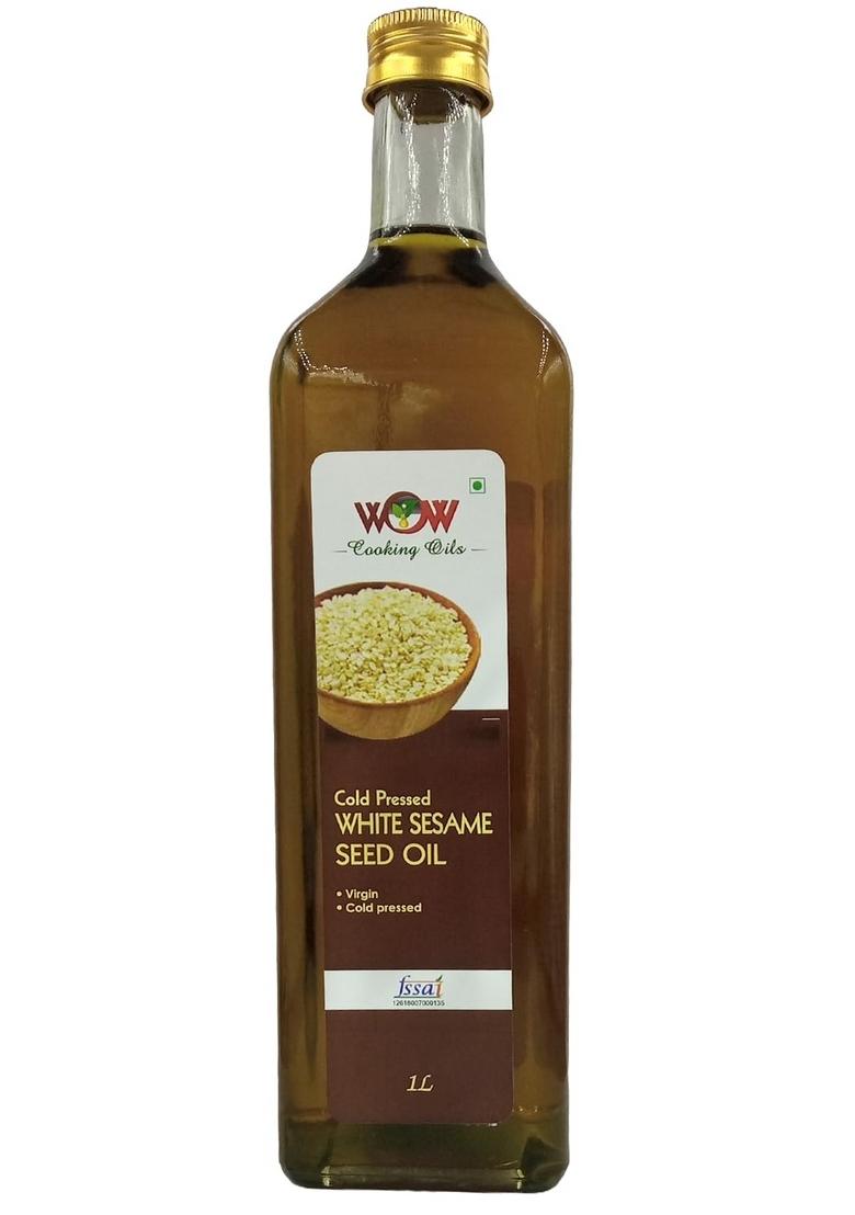 Wow Cooking Oils Certified Virgin Cold Pressed White Sesame Seeds Oil 1000 Ml (1 Ltr -Glass Bottle) With Free 2 Varieties Raw Forest Honey