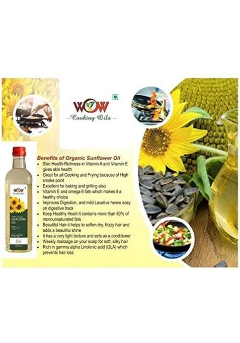 Wow Cooking Oils Certified Organic Virgin Cold Pressed Sunflower Oil 1000 Ml (1 Ltr -Glass Bottle) With Free 2 Varieties Of Raw Forest Honey (2X55G)