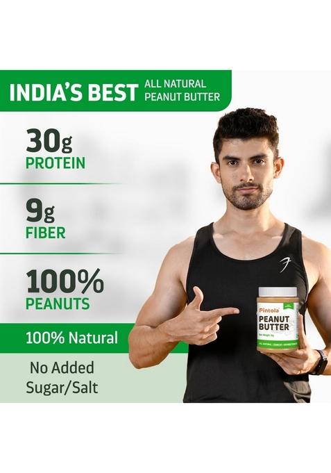 Pintola All Natural Peanut Butter Crunchy 1Kg | Smooth, Unsweetened 30G Protein Gluten & Cholesterol Free, Vegan Butter, Nut High In Spread, 100% Pure Roasted Peanuts