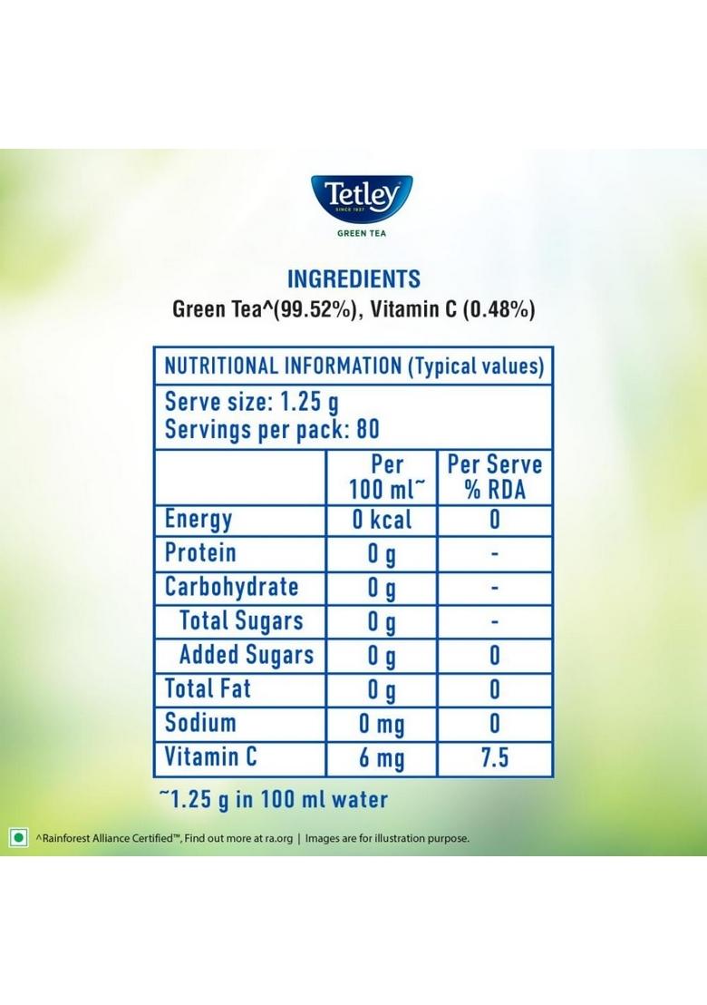 Tetley Loose Green Tea Leaves 100G, Classic Flavour, Immune With Added Vitamin C, Makes 80 Cups, Long Leaf Tea, 5X Antioxidants As An Apple