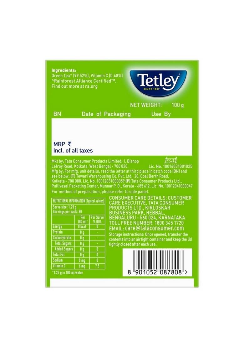 Tetley Loose Green Tea Leaves 100G, Classic Flavour, Immune With Added Vitamin C, Makes 80 Cups, Long Leaf Tea, 5X Antioxidants As An Apple