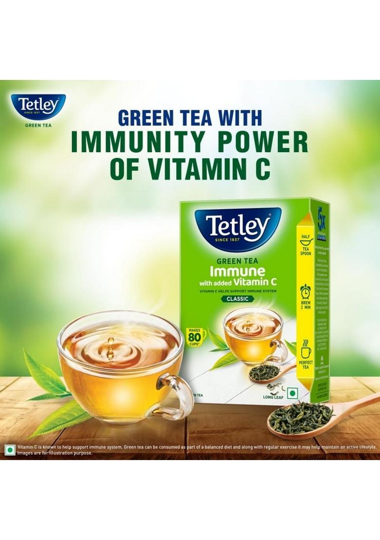Tetley Loose Green Tea Leaves 100G, Classic Flavour, Immune With Added Vitamin C, Makes 80 Cups, Long Leaf Tea, 5X Antioxidants As An Apple