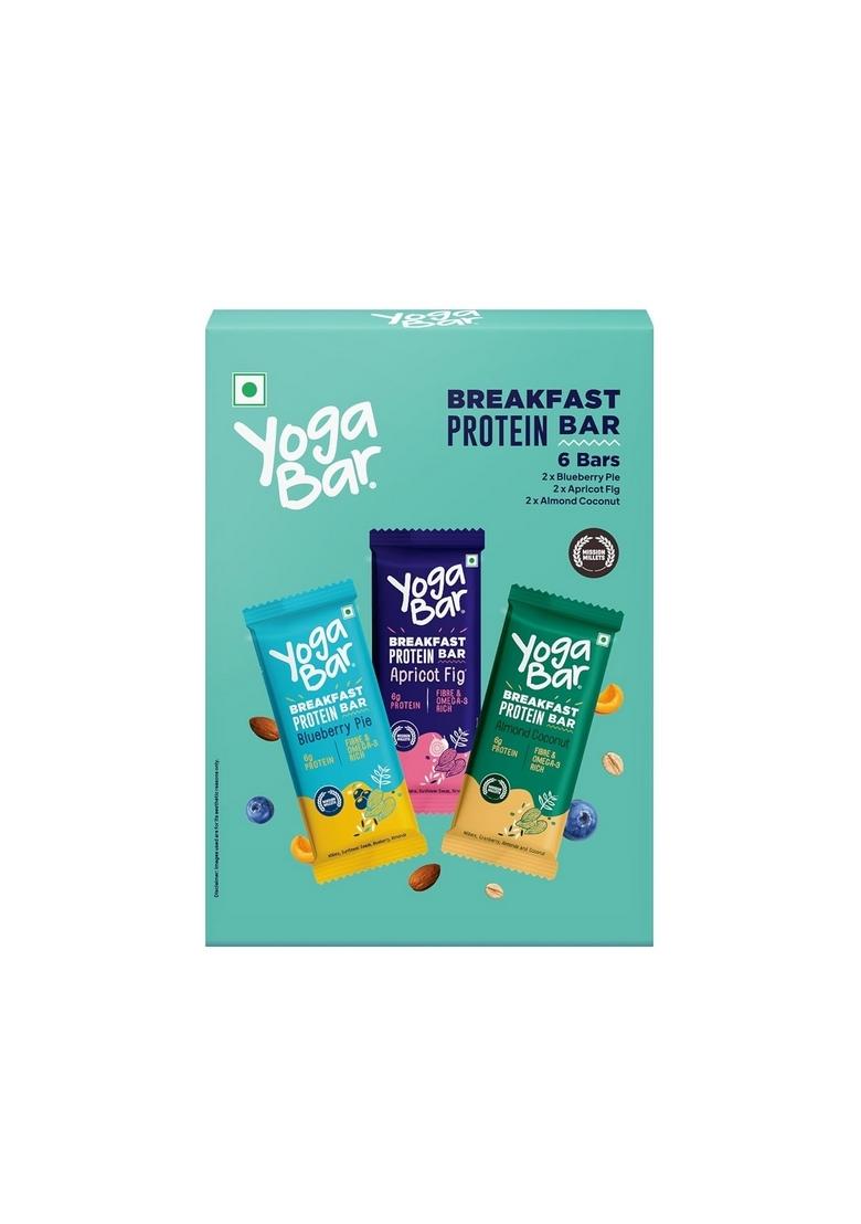 Yogabar Breakfast Bars Variety Pack | Daily Protein Snack High Energy & Nutrition 8G 7G Fibre Of 6 Bar X 45G No Preservatives