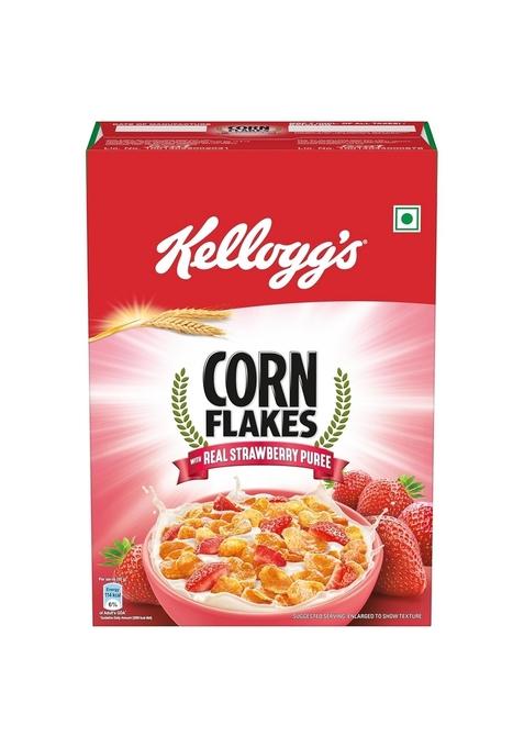 Kellogg'S Corn Flakes With Real Strawberry Pure | High In Iron, Vitamins B1, B2, B3, B6, C Flakes, Breakfast Cereal Naturally Cholestrol Free , 300G / 345G (Weight May Vary)