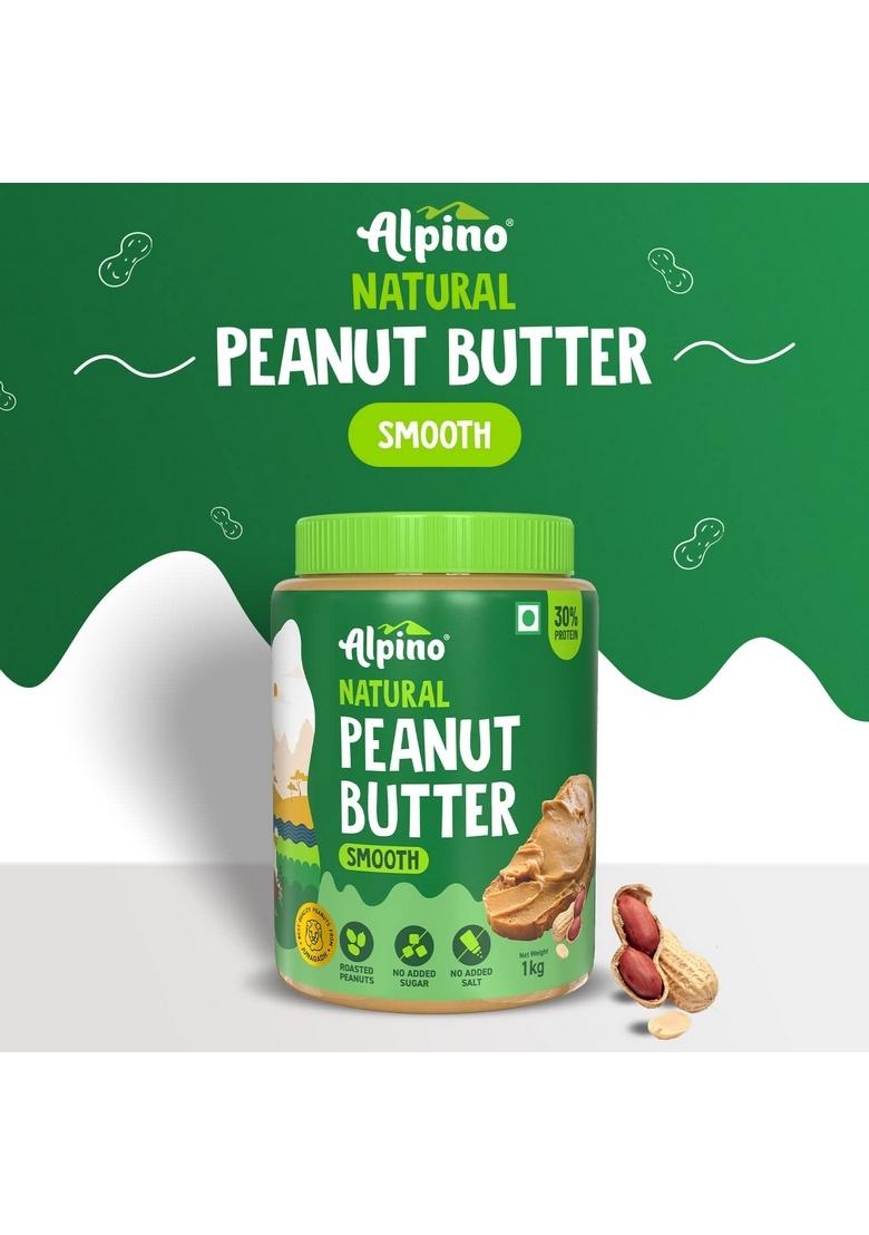 Alpino Natural Peanut Butter Smooth 1Kg – Unsweetened, 100% Roasted Peanuts