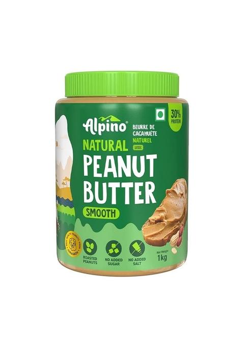 Alpino Natural Peanut Butter Smooth 1Kg – Unsweetened, 100% Roasted Peanuts