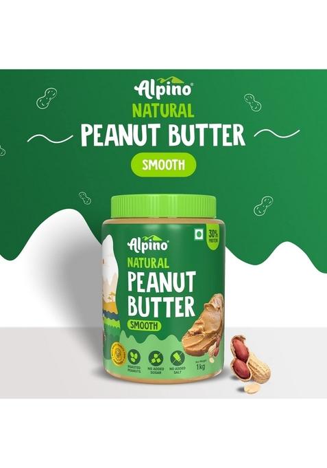 Alpino Natural Peanut Butter Smooth 1Kg – Unsweetened, 100% Roasted Peanuts