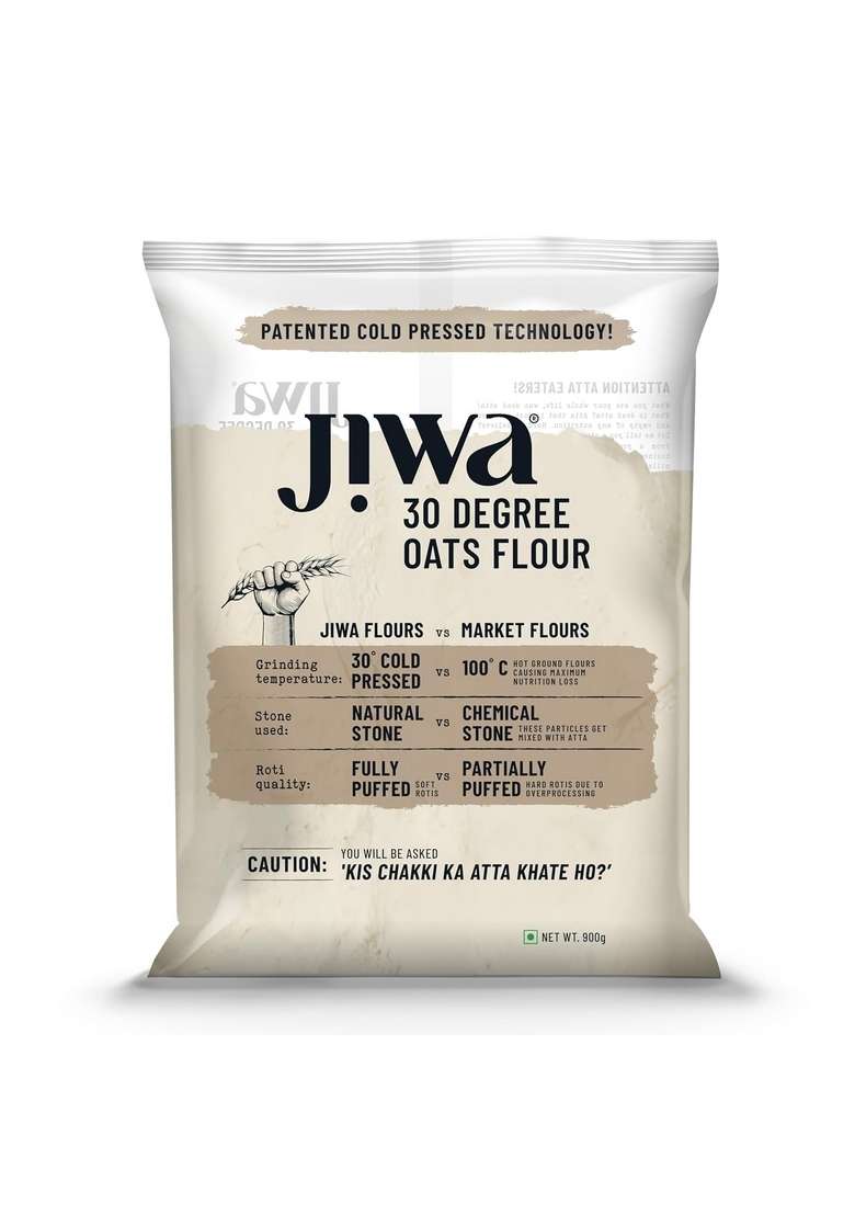 Jiwa Healthy By Nature 30 Degree Oats Flour | Patented Cold Pressed Slow Ground Puffed Soft Rotis High In Protein And Fiber Gluten Free 900 G - Indya