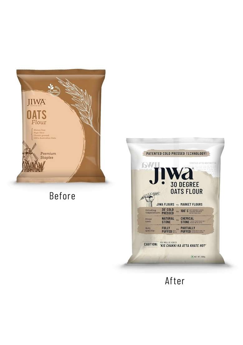 Jiwa Healthy By Nature 30 Degree Oats Flour | Patented Cold Pressed Slow Ground Puffed Soft Rotis High In Protein And Fiber Gluten Free 900 G - Indya