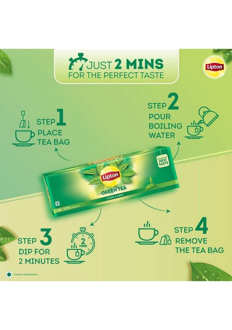 Lipton Clear & Light Green Tea Bags 100 Pcs - Indya