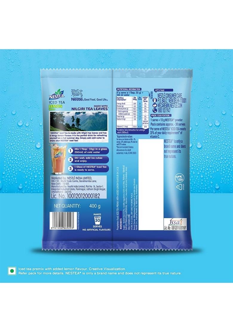 Nestea Powder Instant Iced Tea | Refreshingly Good Taste Lemon Flavour Made With Nilgiri Leaves Source Of Vitamin C 400G Pouch